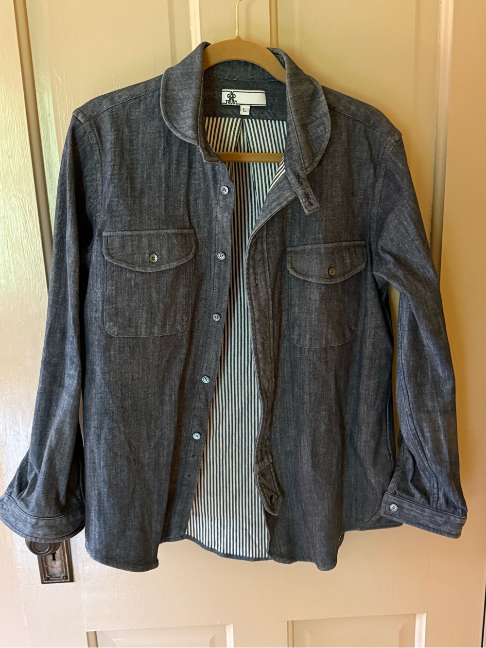 Men's Lightweight Dark Gray Blue Denim Shirt Jacket